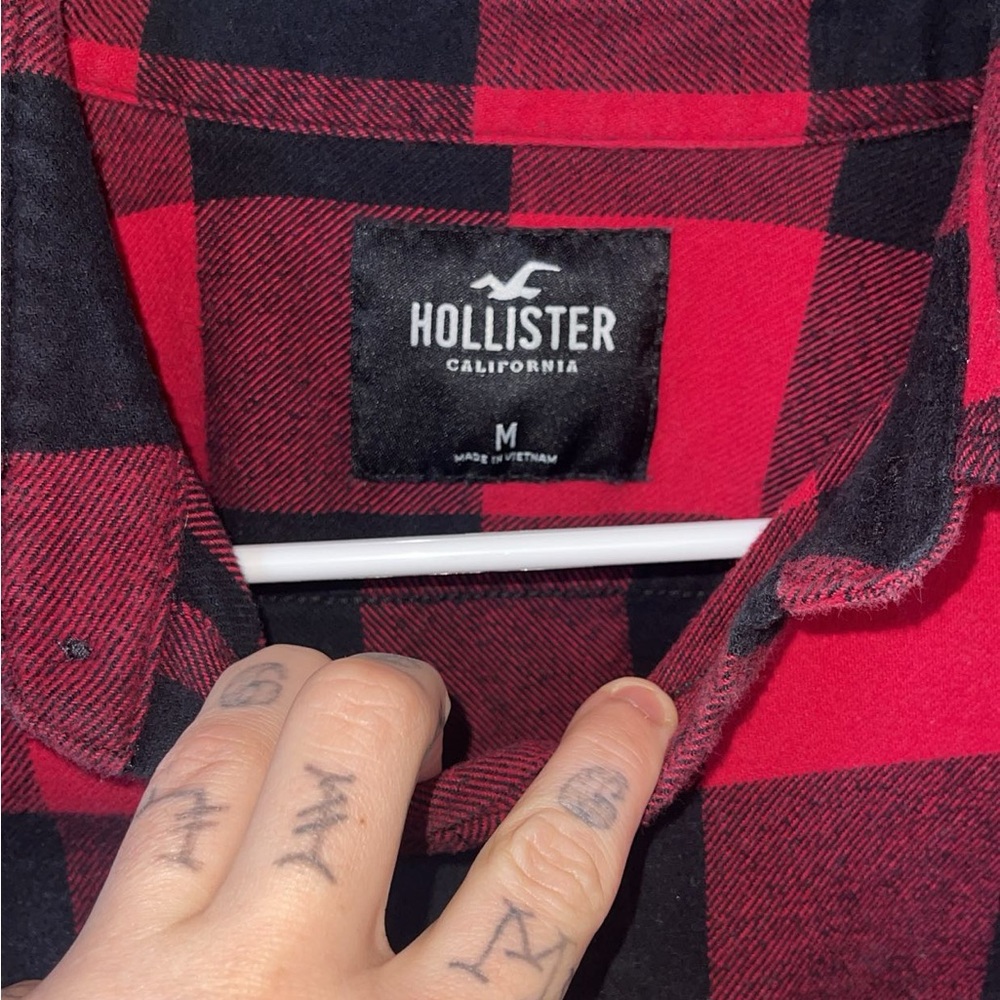 Hollister Men's Red and Black Plaid Shirt